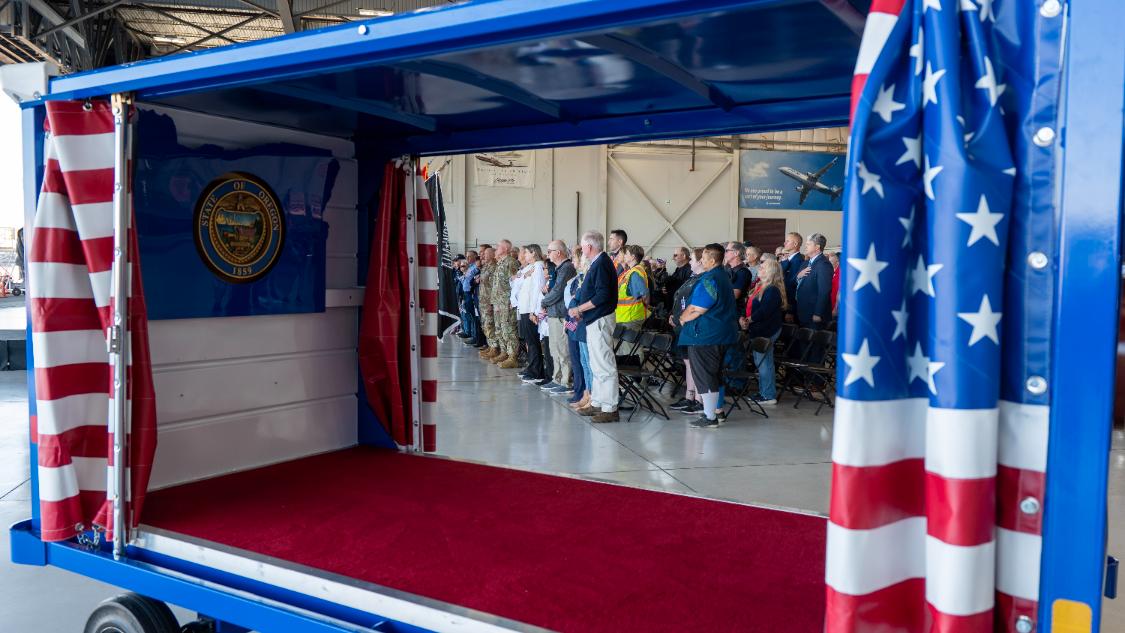 Alaska Airlines Fallen Soldier Cart stationed at Portland International Airport